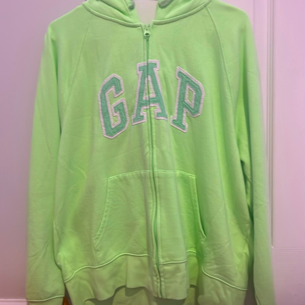 Oversized zip up neon green GAP sweatshirt with hood